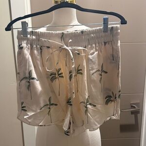 Women's Cream Palm-Print Drawstring Athletic Shorts